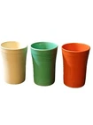 Vintage Original Fiesta Ware Juice Cups Set Of  Three Orange Green  Cream 3.5"