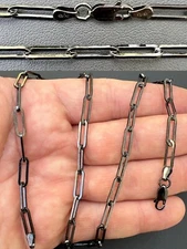 Black Rhodium Oxidized Real 925 Silver Paperclip Rolo Chain 4mm Necklace 14-24"