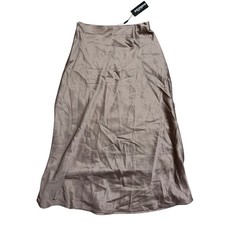 Rose Silky Skirt   Satin Midi NWT   Soft Taupe  Rose Sheen   Size S