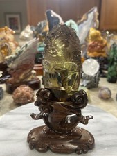 DRAGON natural Citrine high end Carving with custom sandalwood stand