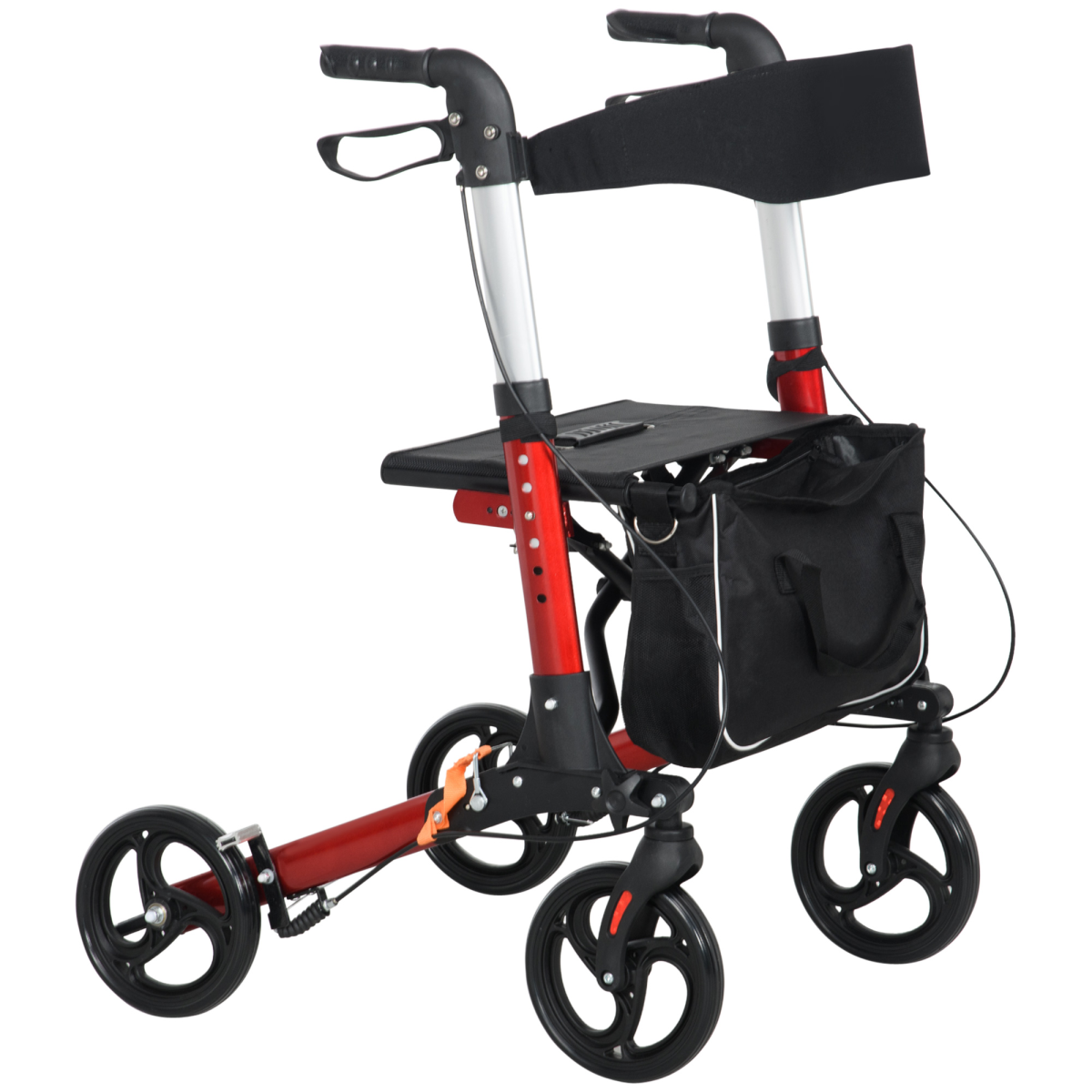 HOMCOM Folding Rollator Walker Seat Storage Bag Adjustable Handle for Seniors