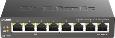 D-Link 8-Port Gigabit Switch Layer 2 PoE Unmanaged 68W Plug & Play Metallgehäuse