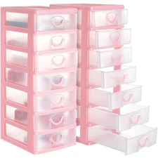 2 Pcs Plastic Drawers Organizer Mini Organizer Stackable Plastic Clear Drawer...