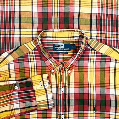Polo Ralph Lauren Men s Slim Fit Vintage Checked Plaid Button Down Shirt Size L