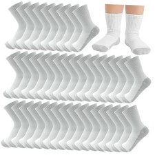 20 Pairs Crew Athletic Socks for Kids One Size 20 Pairs 9-12 Years White
