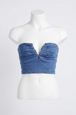 Line And Dot Joey Denim Top With Ruched Front Detail Size L