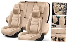 Beige Car Seat Covers Full Set, Breathable Front Pair and Rear Faddish Beige
