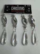 Luxury Crystal Icicle Ornaments Set 4 – Silver Faceted Drops Holiday Decor