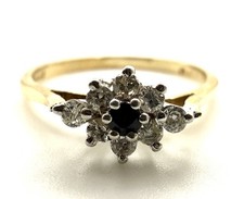 9ct Gold Sapphire Diamond Ring Sparkly Yellow Gold Sapphire Diamond Flower Ring