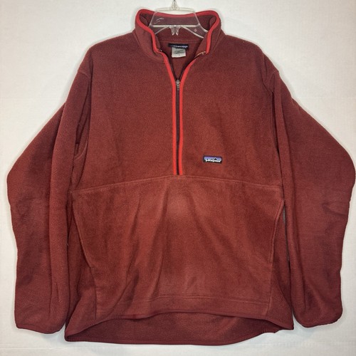 Patagonia Vintage Men’s Size Large Half Zip Fleece Pullover Jacket Red Pockets - Picture 1 of 6