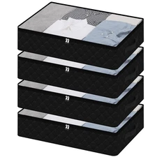 4 Pack Black Underbed Storage Bags with Clear Window and 2 Reinforced Handles...