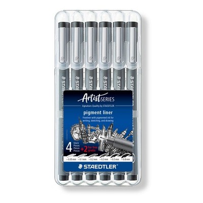 STAEDTLER Pigment Liner Bonus Sketch Set of 6 6 Count (Pack 1), Black 
