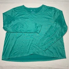 NEW Xersion Womens Active Top sz 2X Green Long Sleeve Round Neck Quick Dry