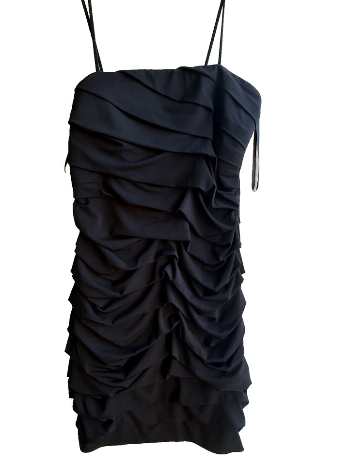 Elegant Black Ruched Bodycon Mini Dress – Sleeveless, Party/Cocktail, Size 8