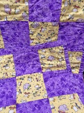 Child's Baby Quilt Pieced Blanket Purple Yellow with Animals Colorful Cotton