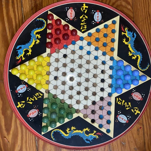 Vintage Ohio Art Chinese Checkers Board Tin 12.5” limited game pieces in photos