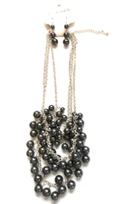 NOS CHARMING CHARLIE METALLIC GRAY COLOR GIFT SET NECKLACE AND EARRINGS
