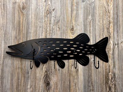 #ad Northern Pike Wall Hook Rack: Black Metal Coat amp; Tackle Organizer $99.99