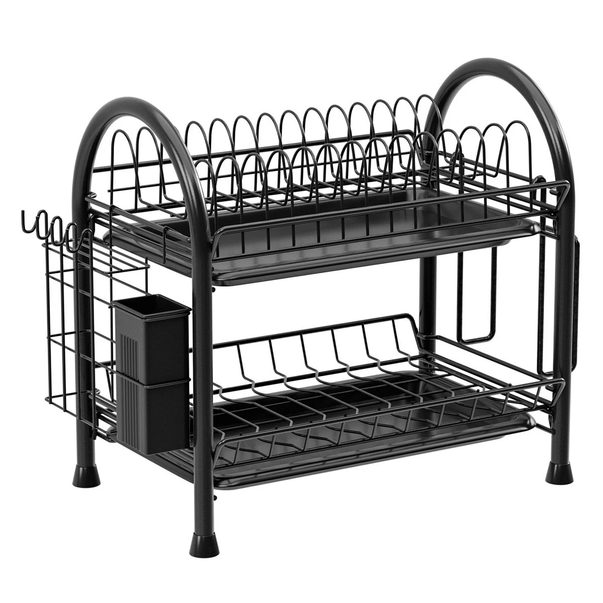 2 Tier Dish Drying Rack with Utensil Organizer Tray for Kitchen Counter Space