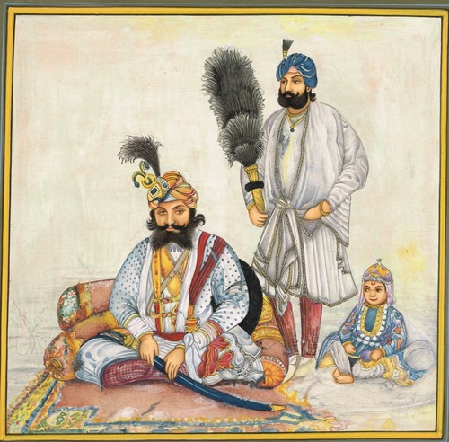 Sikh Art Painting Of Maharaja Gulab Singh With A Child & Attendance 8.5x9 Inches - 第 2/3 張圖片