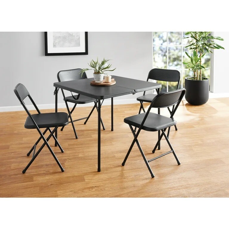 Mainstays 5-Piece Resin Folding Table Chair Set, Black