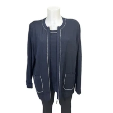 Elana by Tanner 2-Piece Cardigan & Tank Navy Knit Set size 1 / Large NEW