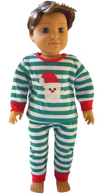 Green Striped Santa Pajamas for 18/" American Girl Boy Logan Doll CHRISTMAS