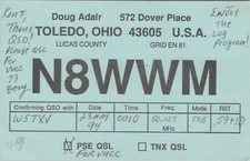 vintage amateur ham radio QSL postcard N8WWM Doug Adair 1994 Toledo Ohio