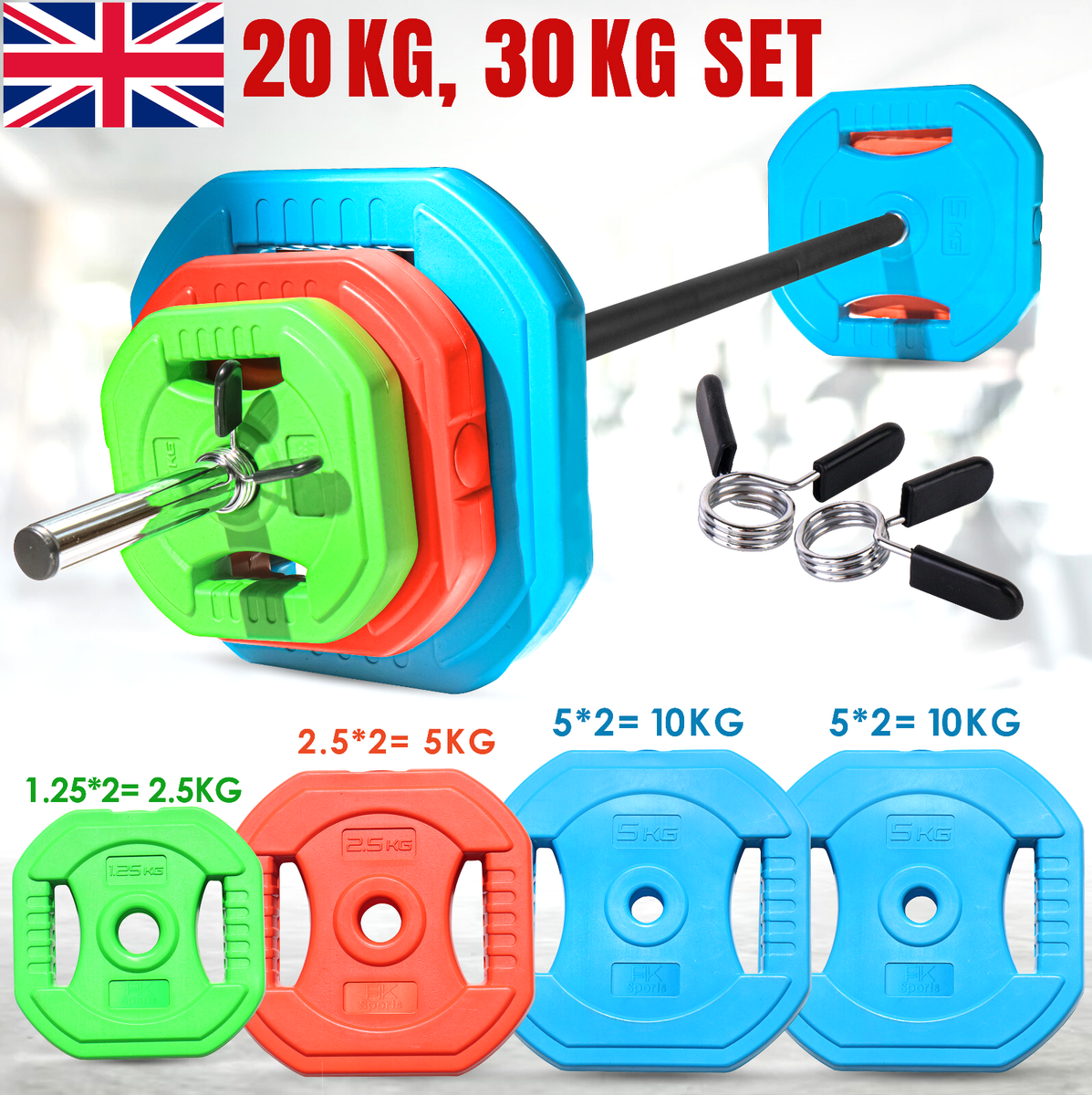 20KG-30KG Pump Barbell Weight Plates Set Strength Training Home Gym  Training UK