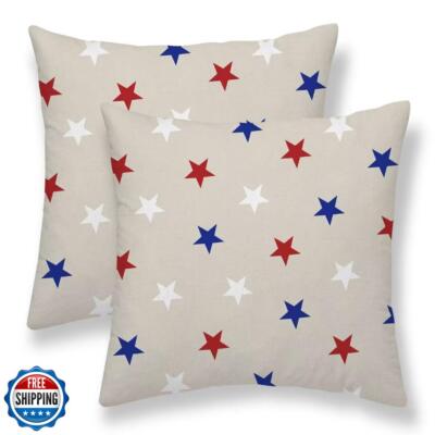 4th of July Pillow Covers 16x16 Set of 2, Memorial Day White Blue