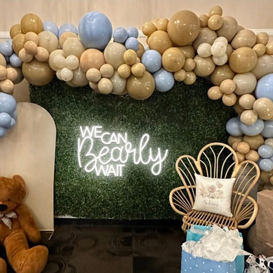 We Can Bearly Wait Neon Sign for Baby Shower Decorations, Baby Shower