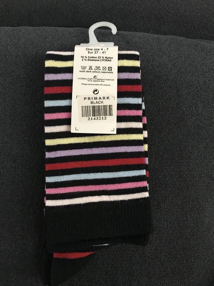PRIMARK women's Knee Highs Socks Sz 4-7 UK , Eur 37-41 Black color with LYCRA - Image 3 of 4