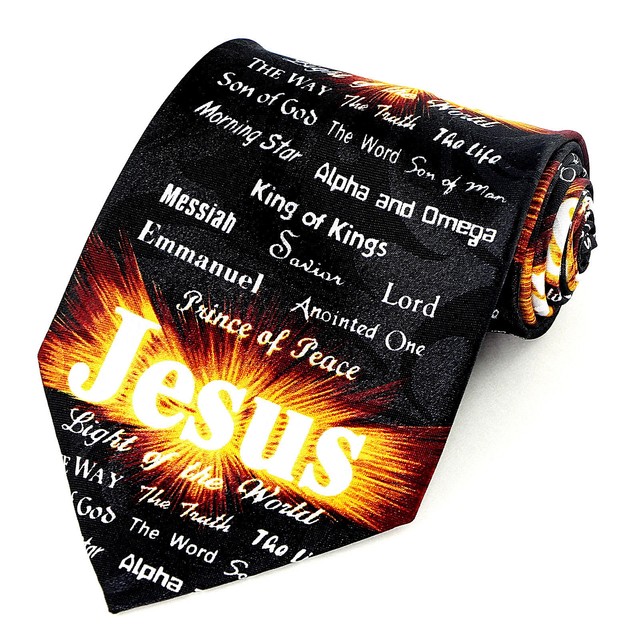 World Light Men's Neck Tie Religious Jesus Christ Christian Faith Black Necktie