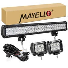 20'' inch LED Light Bar + 4" Pods + Wire Combo Kit for Jeep Wrangler JK TJ YJ CJ