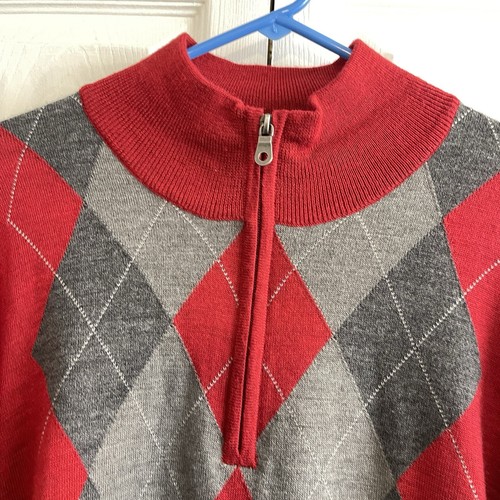 APT 9 Red Argyle Merino Wool Blend Quarter Zip Sweater Pullover Men's XXL - Picture 4 of 7