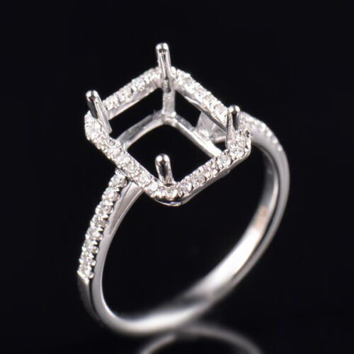 Emerald Cut 9x7MM Natural Diamond Women Semi Mount Ring Setting 14K White Gold - Picture 3 of 9