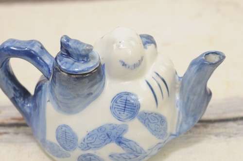 Vintage blau und weiß Porzellan chinesische Teekanne Fisch Saucenkanne Sojasaucenkanne Chi - Bild 4 von 10