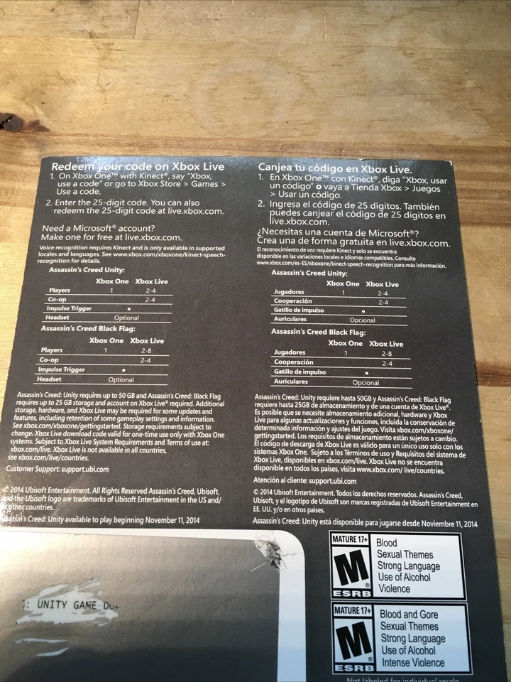 *Download Code* XBOX ONE ASSASSIN'S CREED IV BLACK FLAG & ASSASSIN'S CREED UNITY - Image 3 of 4