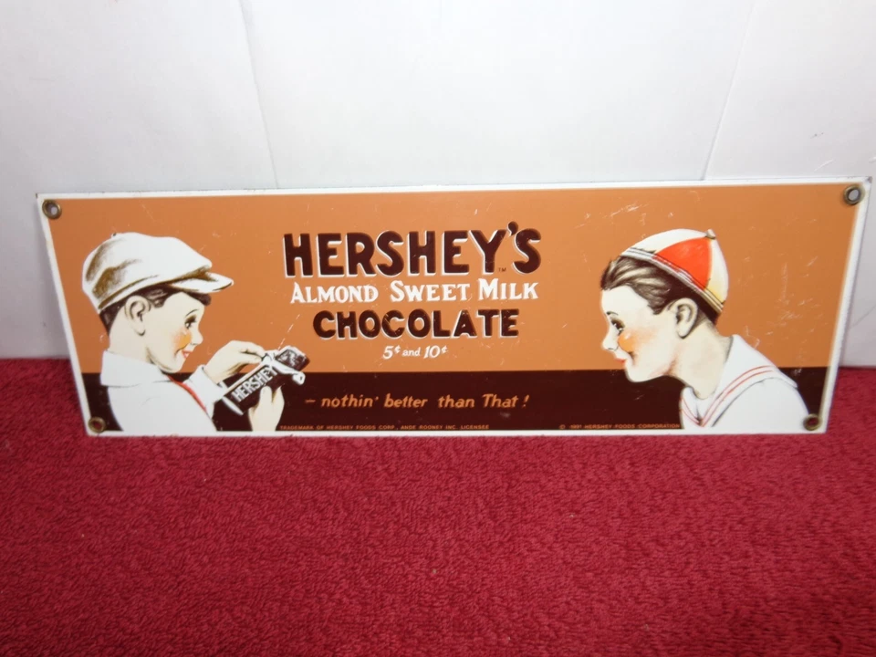 13x4 in HERSHEY`S ALMOND SWEET MILK CHOCOLATE ADV. HEAVY METAL PORCELAIN - Z 444 - Image 4 of 4