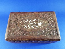 schöne alte Deckeldose aus Holz -  mit Intasien Blumen - 15 cm Holzdose