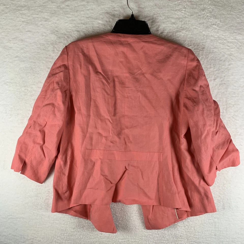 Talbots Blazer Women's 14P Peach 100% Linen Pockets Open-Front 6601 - Image 2 of 4
