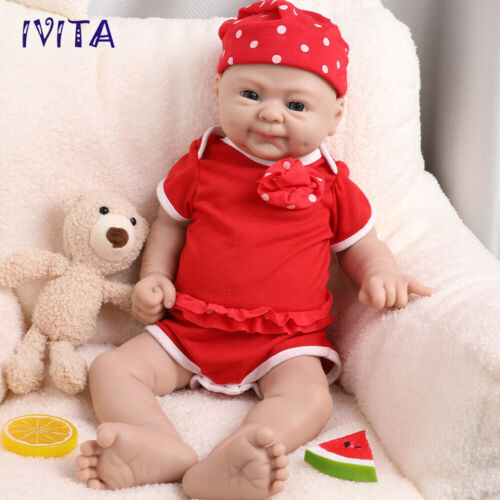 IVITA 12in-20in Vollsilikon Reborn Baby Mädchen blaue Augen Silikon Neugeborene Puppe - Bild 31 von 47