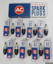 8 NOS AC Fire Ring 44 Spark Plugs - Vintage 4 Green Rings 1559492