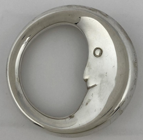 Tiffany & Co. Sterling Silver Man on the Moon Baby Ring Rattle in Pouch