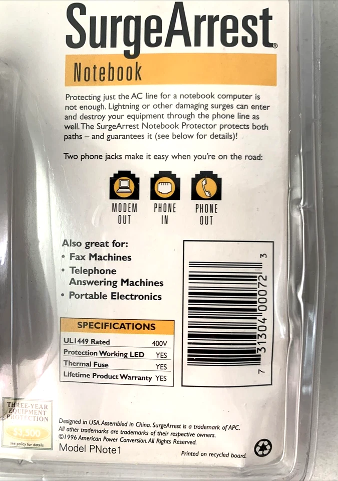 APC SurgeArrest Notebook Laptop Surge Protector 400V Model PNote 1 - New - Image 3 of 4