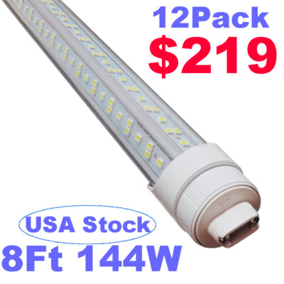 12 Pack Super Bright 144W 8 FT HO Led Bulbs 2 Pin 8' Led Shop Light R17D 6500K