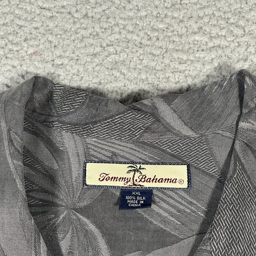 Camicia Tommy Bahama uomo 2XL grigia stampa palma 100% seta hawaiana bottoni passante - Foto 2 di 6