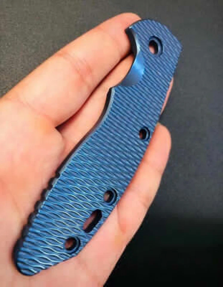 "Escala de mango TC4 con patrón de onda azul para cuchillos Rick Hinderer XM18 3,5""" Foto 3 de 4