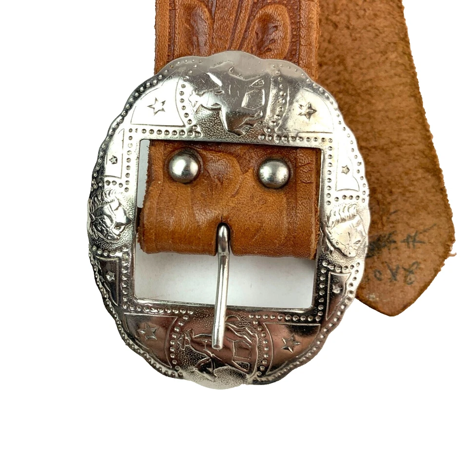 Cinturón Tooled Vintage Tophand Togs Textan of Yoakum Cuero Genuino #520 Niños Foto 2 de 4