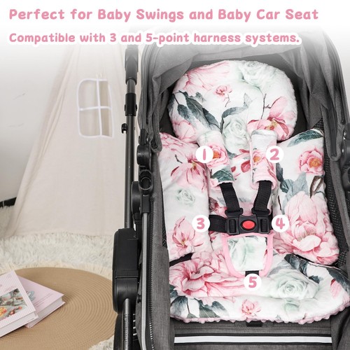 Inserto Seggiolino Auto Neonato con 3 Copri Cinghia, 3 in 1 Fiore Reversibile Auto Bambino... - Foto 4 di 8